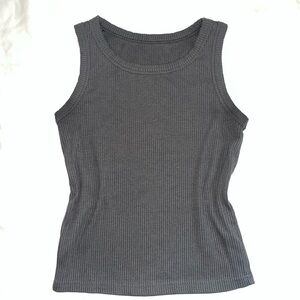 Neutral Gray Fitted Ribbed Tank Top